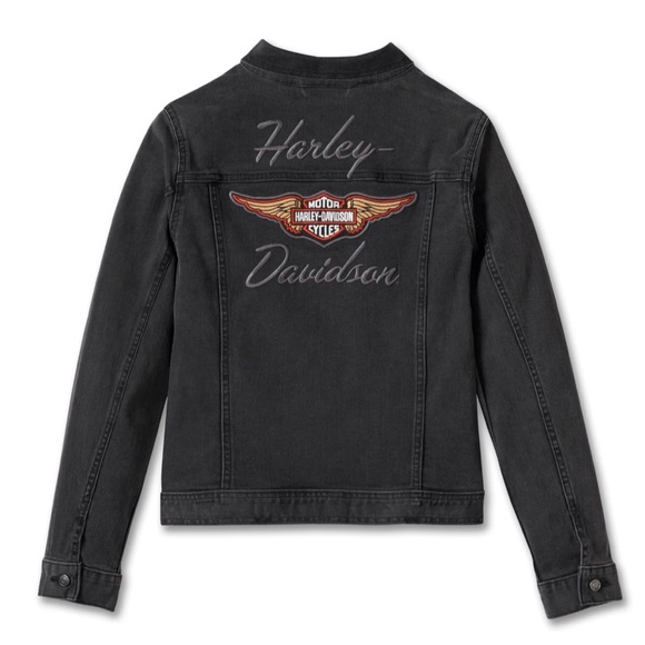 Harley - Davidson Women's Silver Wing Stretch Denim Jacket Size M - Picture 1 of 14